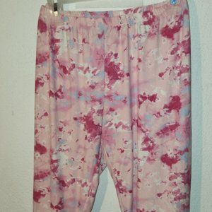 Bobbie Brooks casual pants, pink-white-burgundy, 32"36" elastic waist, size 2XL